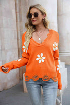 Flower Distressed Long Sleeve Sweater - Guy Christopher