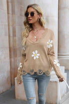 Flower Distressed Long Sleeve Sweater - Guy Christopher