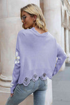 Flower Distressed Long Sleeve Sweater - Guy Christopher