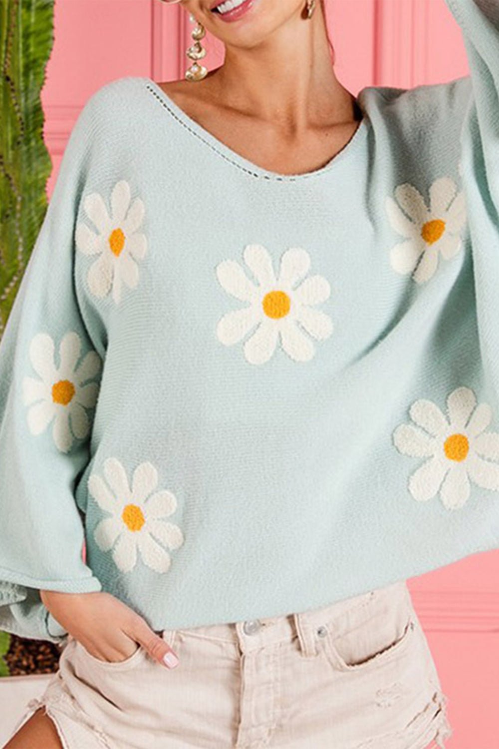 Flower Pattern Long Sleeve Sweater - Guy Christopher