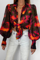 Flower Print Collared Neck Lantern Sleeve Shirt - Guy Christopher