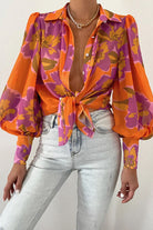 Flower Print Collared Neck Lantern Sleeve Shirt - Guy Christopher