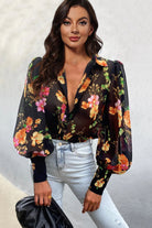 Flower Print Collared Neck Lantern Sleeve Shirt - Guy Christopher