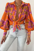 Flower Print Collared Neck Lantern Sleeve Shirt - Guy Christopher