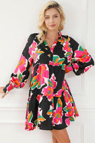 Flower Print Notched Ruffle Hem Dress - Guy Christopher