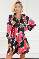 Flower Print Notched Ruffle Hem Dress - Guy Christopher