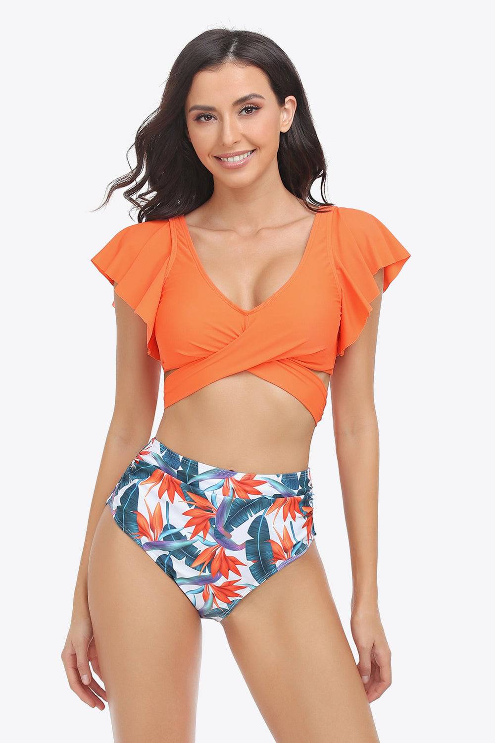 Fluttering Romance - Embrace the Summer with Our Two-Tone Flutter Sleeve Tied Swimsuit - Unleash Your Feminine Charm - Guy Christopher