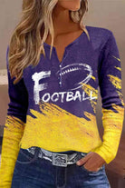 FOOTBALL Graphic Notched Neck Long Sleeve T-Shirt - Guy Christopher