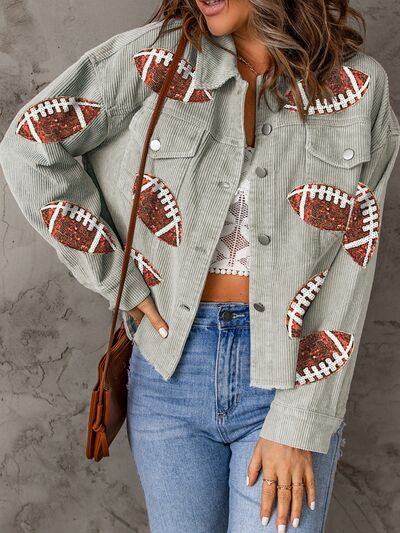 Football Sequin Button Up Dropped Shoulder Jacket - Guy Christopher