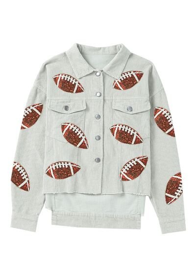 Football Sequin Button Up Dropped Shoulder Jacket - Guy Christopher