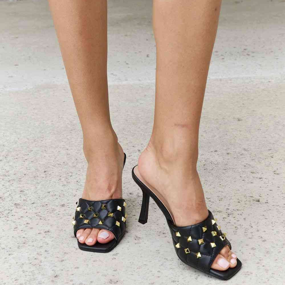Forever Link Square Toe Quilted Mule Heels in Black - Guy Christopher