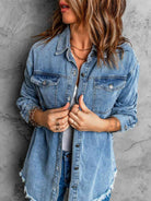 Frayed Hem Collared Denim Jacket - Guy Christopher