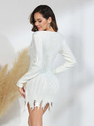 Frayed Hem Long Sleeve Sweater Dress - Guy Christopher