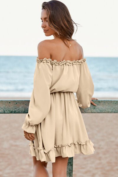 Frill Off-Shoulder Flounce Sleeve Dress - Guy Christopher