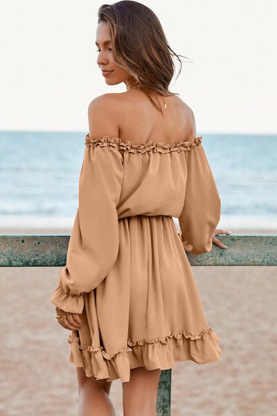 Frill Off-Shoulder Flounce Sleeve Dress - Guy Christopher