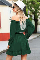 Frill Off-Shoulder Flounce Sleeve Dress - Guy Christopher