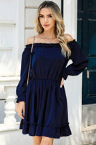 Frill Off-Shoulder Flounce Sleeve Dress - Guy Christopher