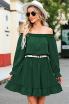 Frill Off-Shoulder Flounce Sleeve Dress - Guy Christopher