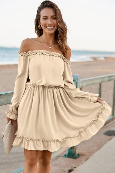 Frill Off-Shoulder Flounce Sleeve Dress - Guy Christopher