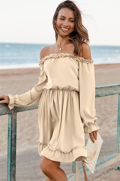 Frill Off-Shoulder Flounce Sleeve Dress - Guy Christopher