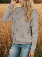 Fringe Detail Long Sleeve Mock Neck Sweater - Guy Christopher