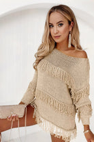 Fringe Detail Long Sleeve Sweater - Guy Christopher