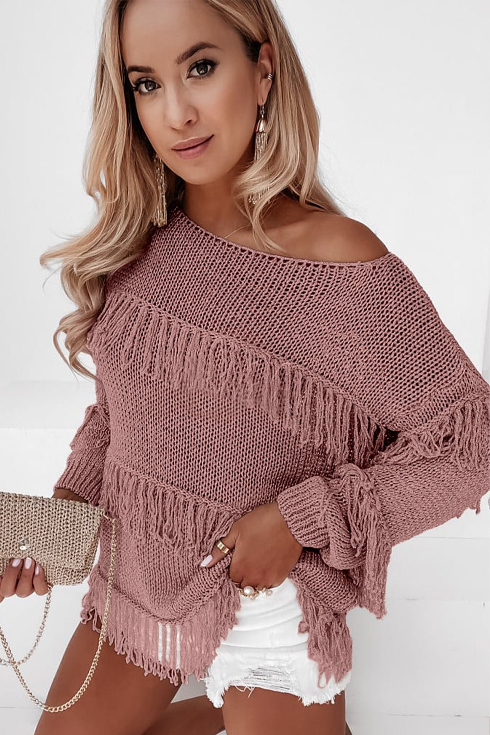 Fringe Detail Long Sleeve Sweater - Guy Christopher