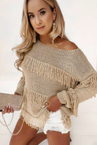 Fringe Detail Long Sleeve Sweater - Guy Christopher