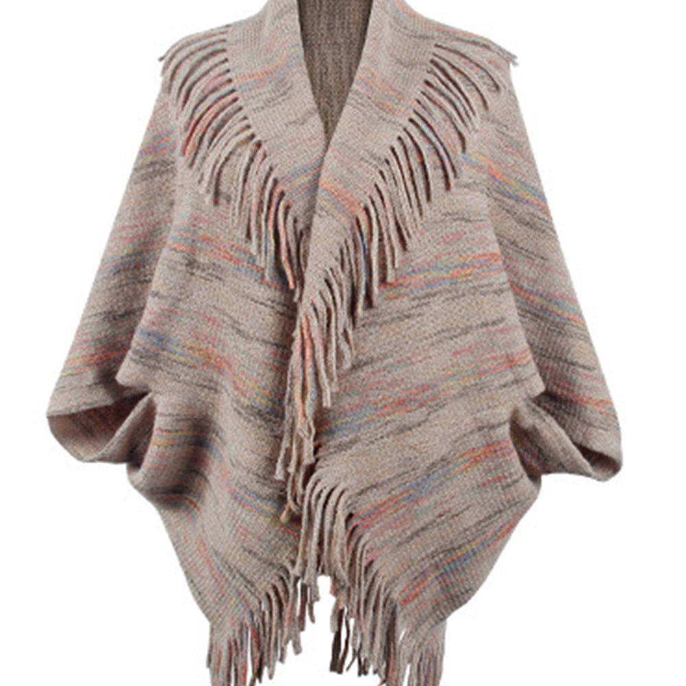 Fringe Detail Printed Poncho - Guy Christopher