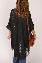 Fringe Hem Slit Open Front Cardigan - Guy Christopher