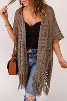 Fringe Hem Slit Open Front Cardigan - Guy Christopher