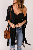 Fringe Hem Slit Open Front Cardigan - Guy Christopher