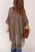 Fringe Hem Slit Open Front Cardigan - Guy Christopher