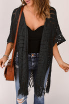 Fringe Hem Slit Open Front Cardigan - Guy Christopher