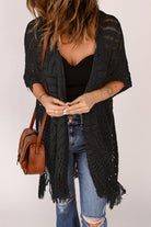 Fringe Hem Slit Open Front Cardigan - Guy Christopher