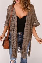 Fringe Hem Slit Open Front Cardigan - Guy Christopher