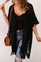 Fringe Hem Slit Open Front Cardigan - Guy Christopher