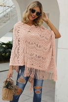 Fringe V-Neck Knit Poncho - Guy Christopher