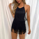 Fringed Halter Neck Tied Back Mini Dress - Guy Christopher