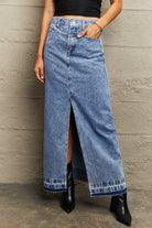 Front Slit Maxi Denim Skirt - Guy Christopher