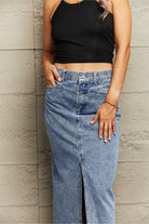 Front Slit Maxi Denim Skirt - Guy Christopher