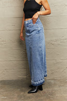 Front Slit Maxi Denim Skirt - Guy Christopher