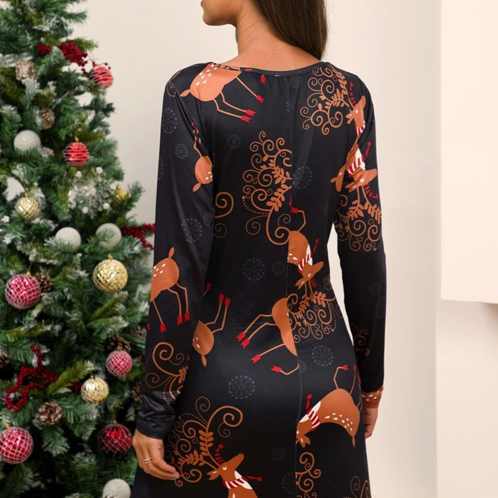 Full Size Christmas Long Sleeve Dress - Guy Christopher