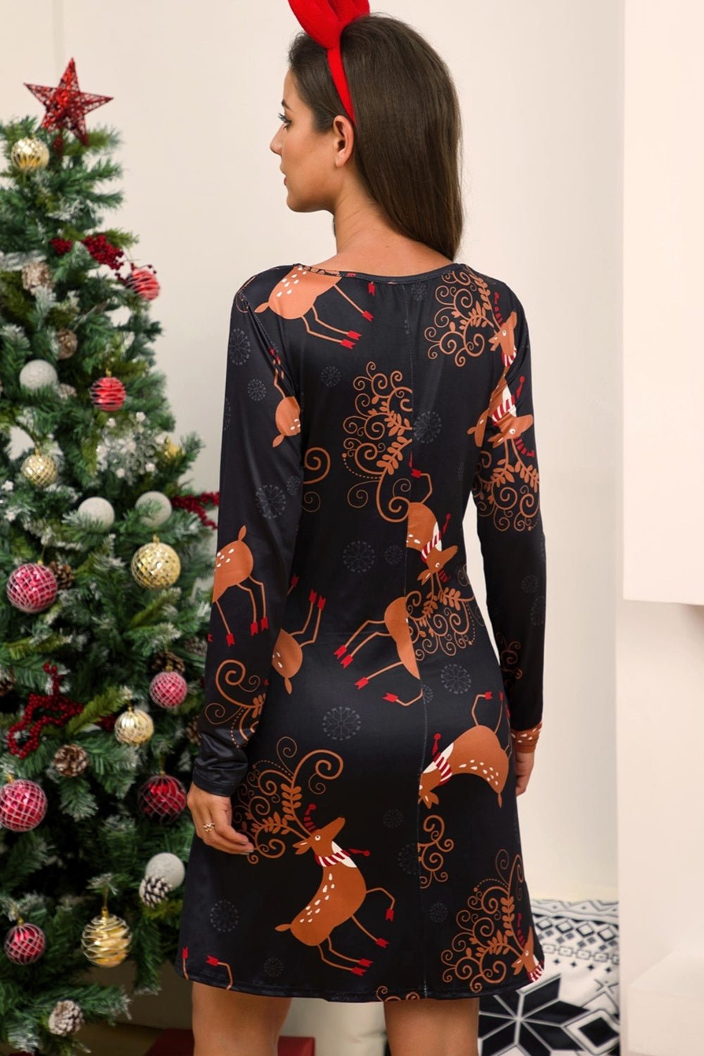 Full Size Christmas Long Sleeve Dress - Guy Christopher