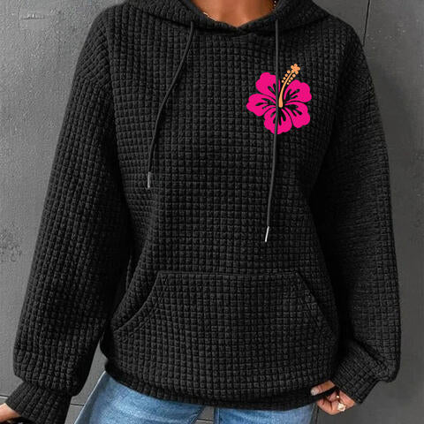 Full Size Flower Graphic Textured Hoodie with Pocket - Guy Christopher