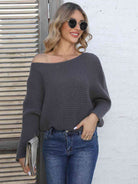 Full Size Horizontal Ribbing Dolman Sleeve Sweater - Guy Christopher