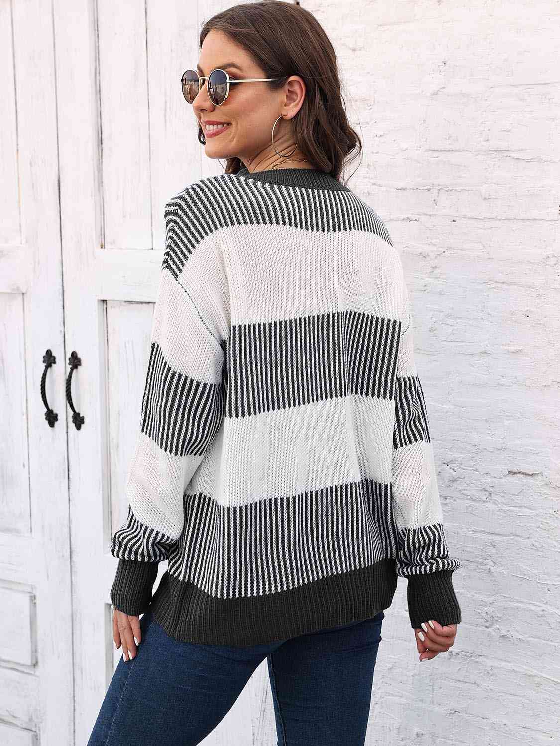 Full Size Round Neck Drop Shoulder Sweater - Guy Christopher