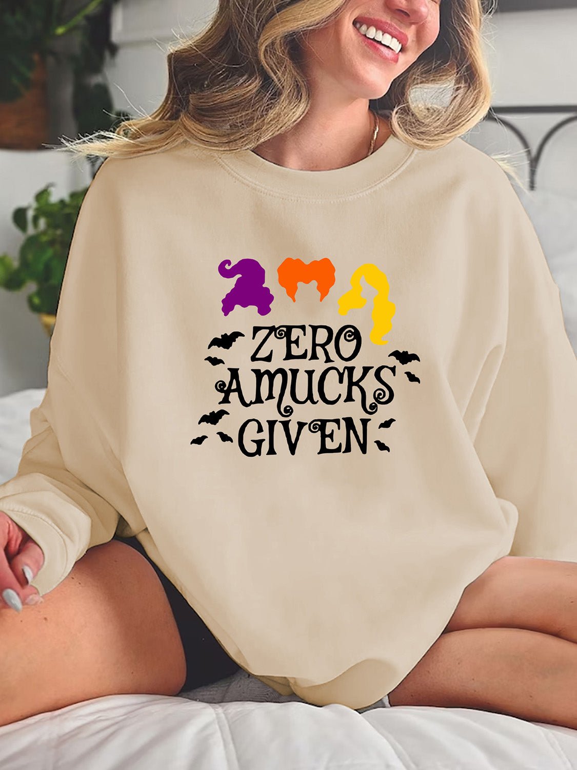 Full Size Round Neck Long Sleeve ZERO AMUCKS GIVEN Graphic Sweatshirt - Guy Christopher