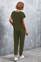 Full Size Round Neck Top and Drawstring Waist Pants Set - Guy Christopher