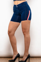 Full Size Side Stripe Buttoned Denim Shorts - Guy Christopher
